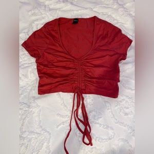 Watermelon pink scrunch crop top